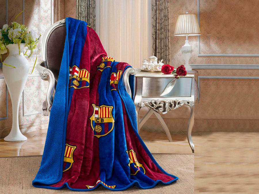 Soccer FC Barcelona, Silk Touch Sherpa (Borrego) Lined Throw Blanket