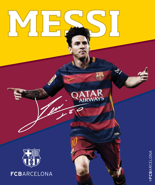Soccer FC Barcelona - Messi, Silk Touch Sherpa (Borrego) Lined Throw Blanket