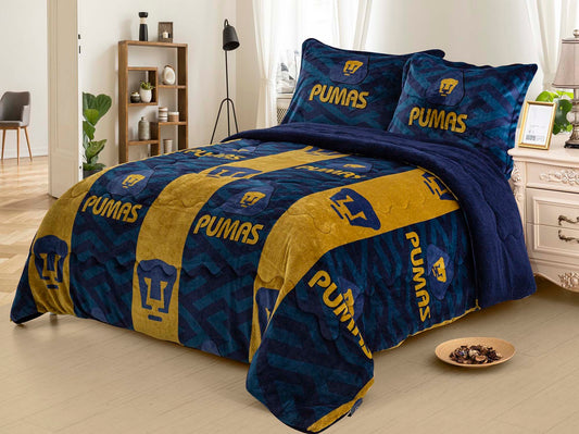 Soccer Pumas King Size 3 pc Sherpa (Borrego) Set