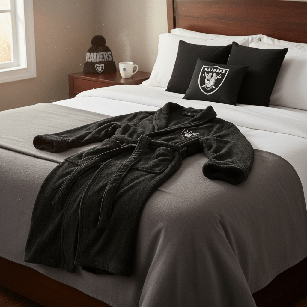 NFL Las Vegas Raiders Plush ROBE, Team Logo Embroidered - Officially Licensed My Store Fan Gear - Apparel category - Fan Trendz