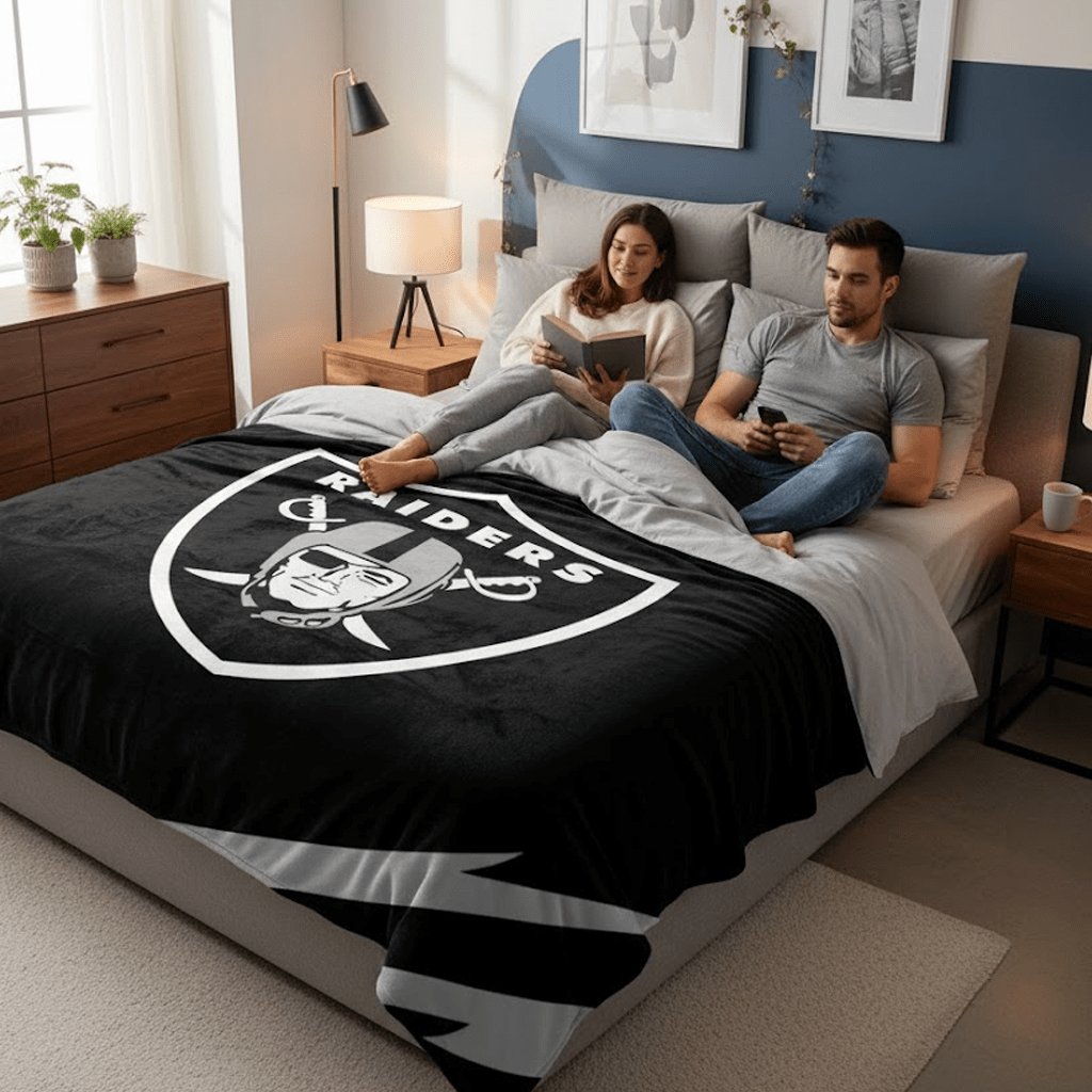 NFL Raiders Plush Blanket Queen SIze - Officially Licensed My Store Fan Gear - Apparel category - Fan Trendz