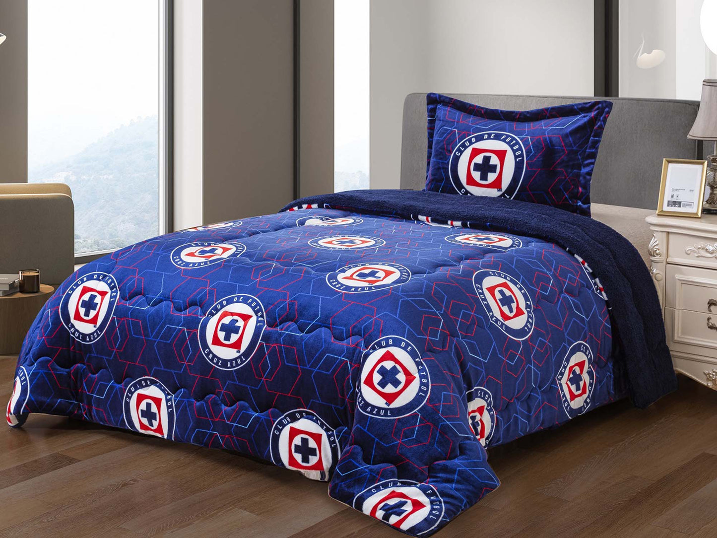 Soccer , Cruz Azul 3 pc Sherpa (Borrego) Lined Blanket Set twin size - Fan Trendz
