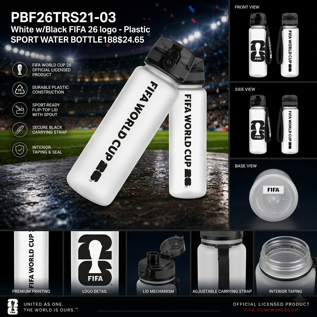 FIFA White Sport Water Bottle with Black 26 Logo – Official Fan Edition
