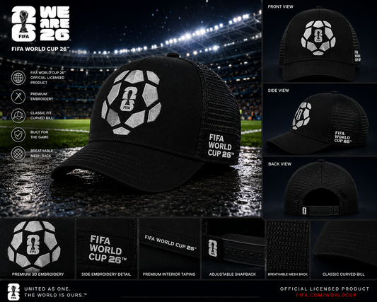 FIFA Black Baseball Cap with Silver Ball 26 Logo – Official Fan Supporter Edition