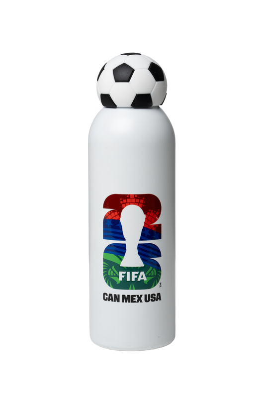 FIFA White 800ml Football Bottle with 26 Logo Stainless Steel & Football Lid – Official Fan Edition