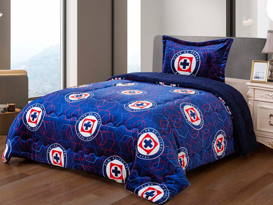 Soccer , Cruz Azul 3 pc Sherpa (Borrego) Lined Blanket Set twin size