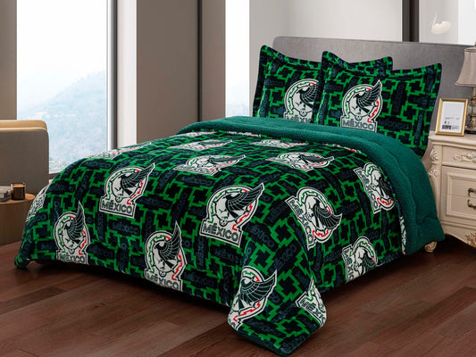 Soccer Mexico (FMF) King 3pc Sherpa (Borrego) Lined Blanket Set, Seleccion