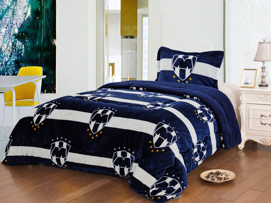 Soccer Monterrey Rayados twin Size 3 pc Sherpa (Borrego) Set
