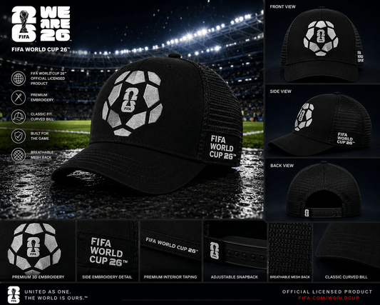 FIFA Black Baseball Cap with Silver Ball 26 Logo – Official Fan Supporter Edition - Officially Licensed Fan Trendz Fan Gear - Apparel category - Fan Trendz