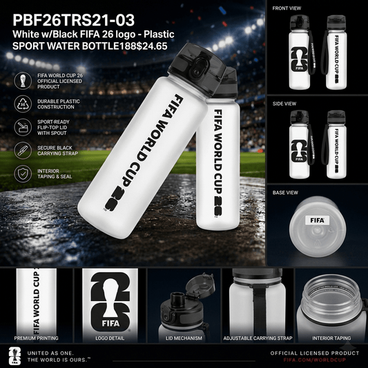 FIFA White Sport Water Bottle with Black 26 Logo – Official Fan Edition - Officially Licensed Fan Trendz Fan Gear - Apparel category - Fan Trendz
