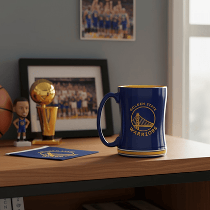 NBA Golden State Warriors Team Color 14oz Embossed Ceramic Relief Mug - Fan Trendz