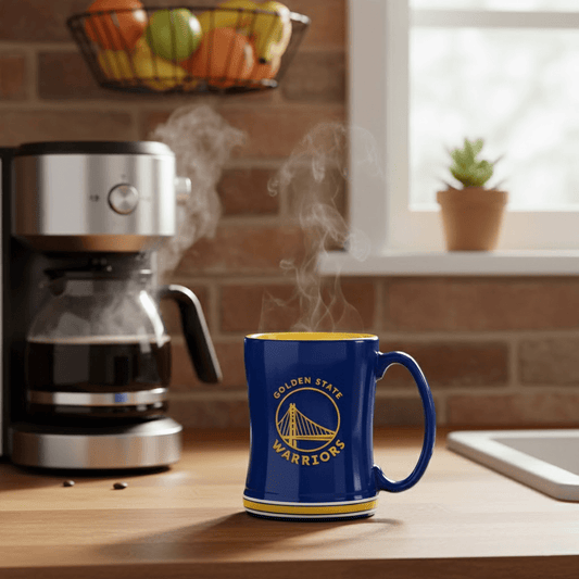 NBA Golden State Warriors Team Color 14oz Embossed Ceramic Relief Mug - Fan Trendz