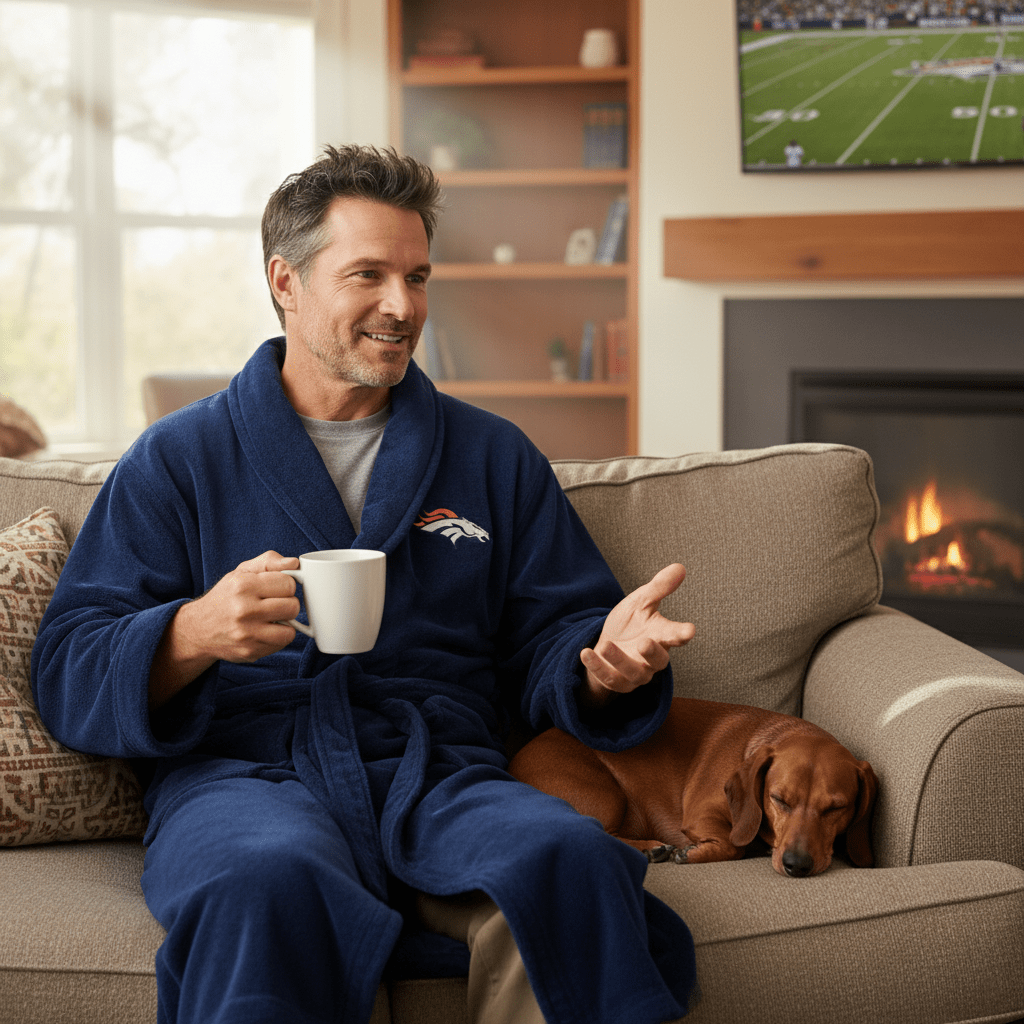 NFL Denver Broncos Plush ROBE, Team Logo Embroidered - Officially Licensed My Store Fan Gear - Apparel category - Fan Trendz