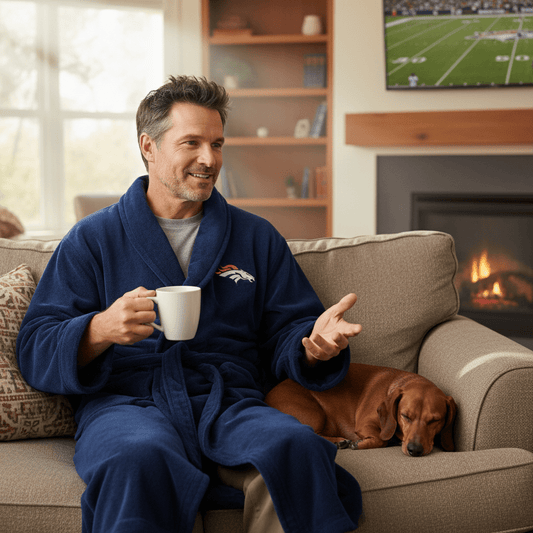 NFL Denver Broncos Plush ROBE, Team Logo Embroidered - Officially Licensed My Store Fan Gear - Apparel category - Fan Trendz