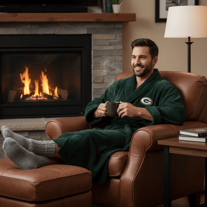 NFL Green Bay Packers Plush ROBE, Team Logo Embroidered - Officially Licensed My Store Fan Gear - Apparel category - Fan Trendz