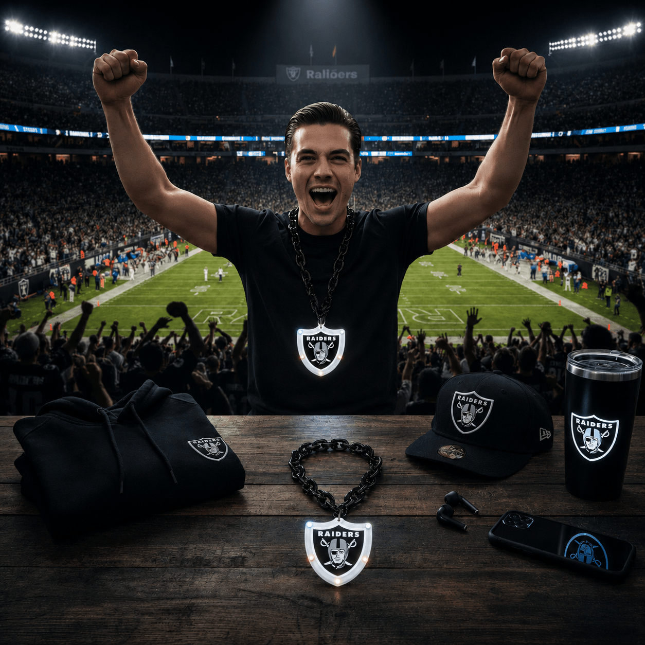 NFL Las Vegas Raiders, Light up Big Logo Fan Chain - Officially Licensed My Store Fan Gear - Apparel category - Fan Trendz