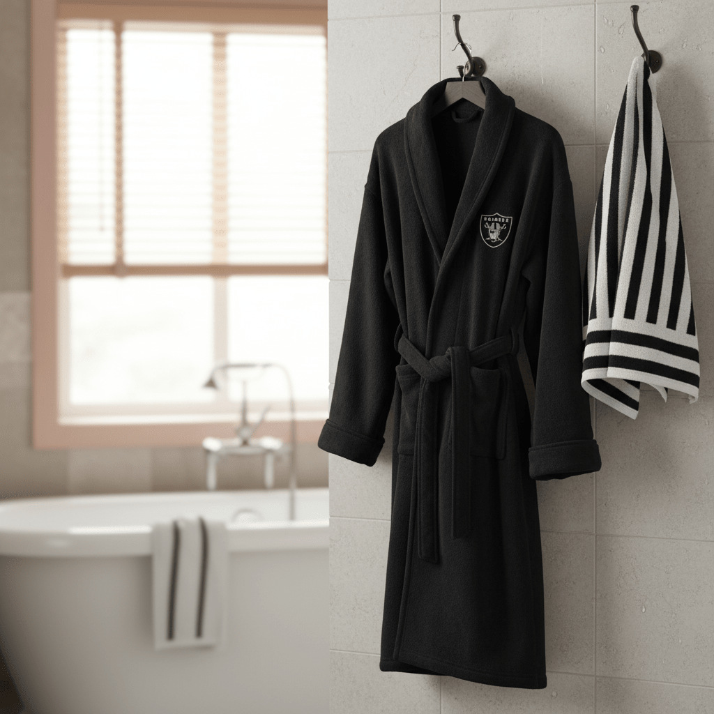NFL Las Vegas Raiders Plush ROBE, Team Logo Embroidered - Officially Licensed My Store Fan Gear - Apparel category - Fan Trendz
