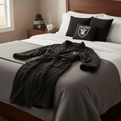NFL Las Vegas Raiders Plush ROBE, Team Logo Embroidered - Officially Licensed My Store Fan Gear - Apparel category - Fan Trendz