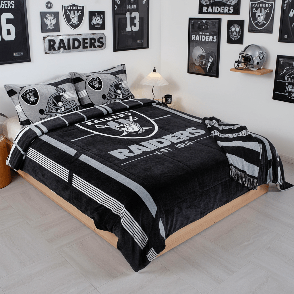 NFL Las Vegas Raiders Queen Size Cloud Comforter 3 pc set - Fan Trendz