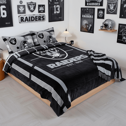 NFL Las Vegas Raiders Queen Size Cloud Comforter 3 pc set - Fan Trendz