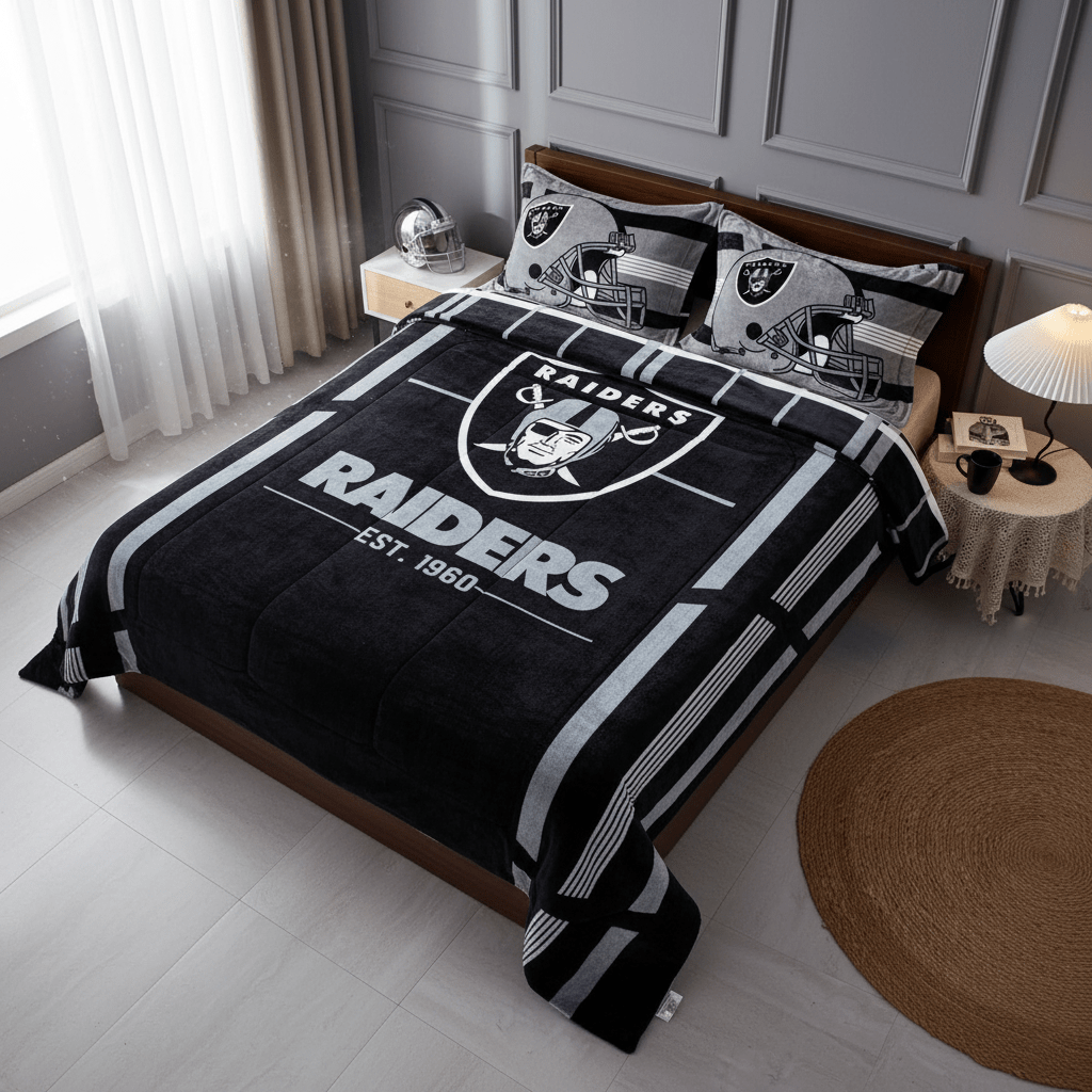 NFL Las Vegas Raiders Queen Size Cloud Comforter 3 pc set - Fan Trendz