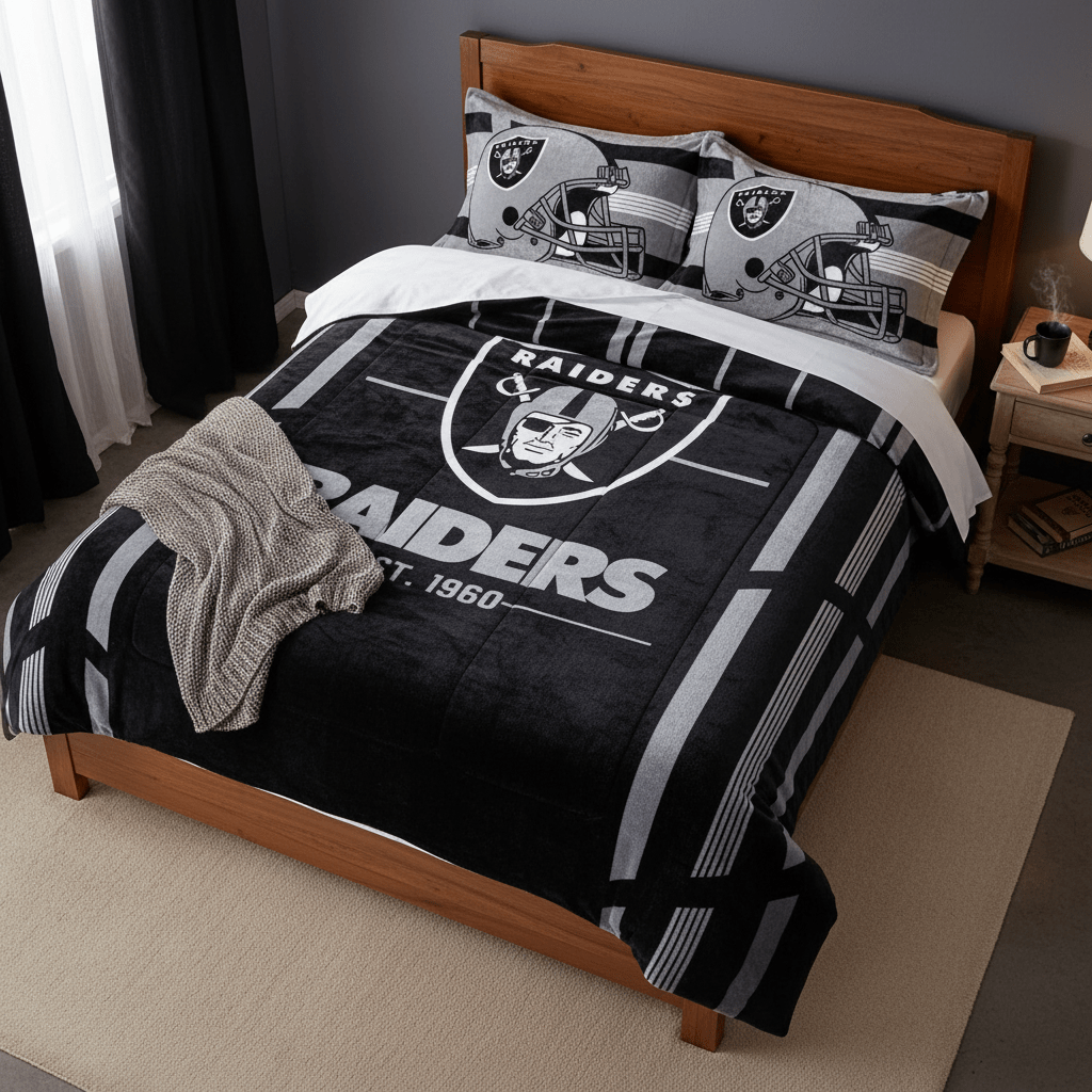 NFL Las Vegas Raiders Queen Size Cloud Comforter 3 pc set - Fan Trendz