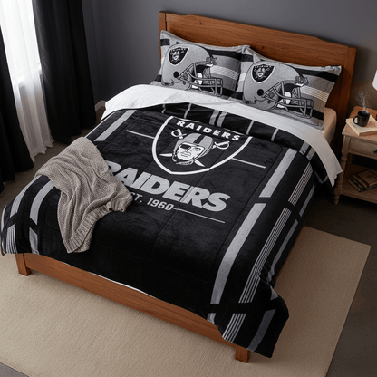 NFL Las Vegas Raiders Queen Size Cloud Comforter 3 pc set - Fan Trendz