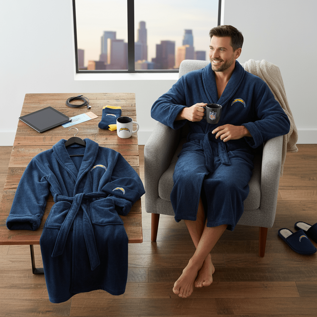 NFL Los Angeles Chargers Plush ROBE, Team Logo Embroidered - Officially Licensed My Store Fan Gear - Apparel category - Fan Trendz