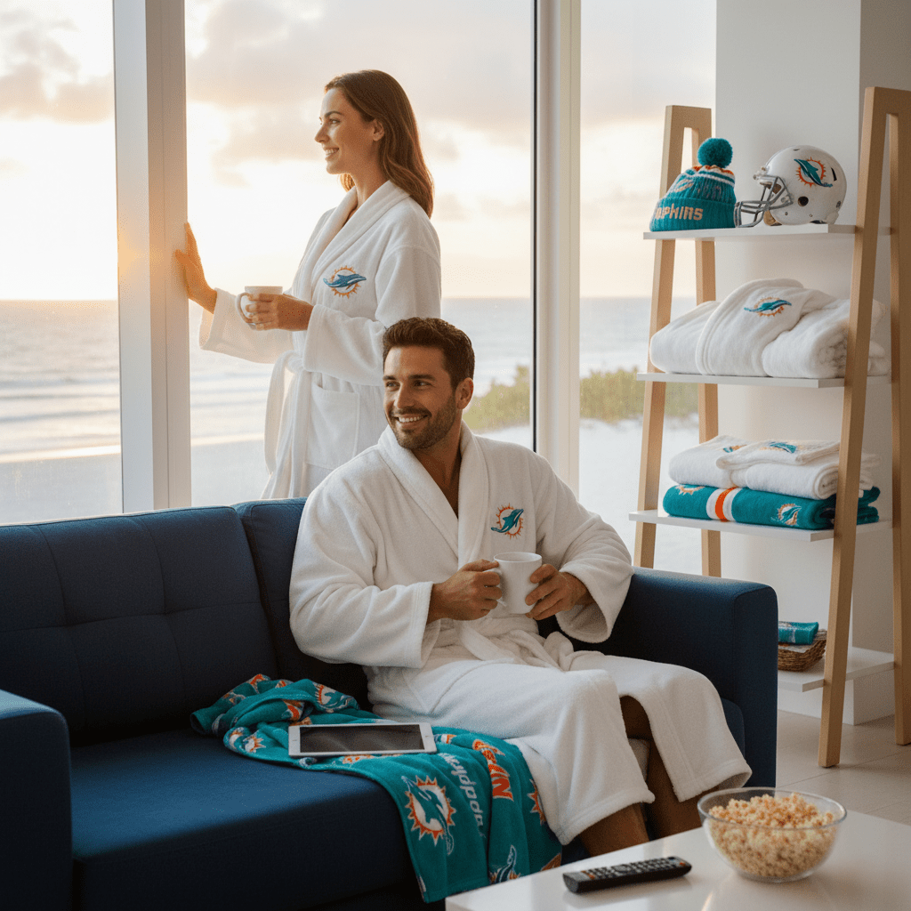 NFL Miami Dolphins Plush ROBE, Team Logo Embroidered - Officially Licensed My Store Fan Gear - Apparel category - Fan Trendz