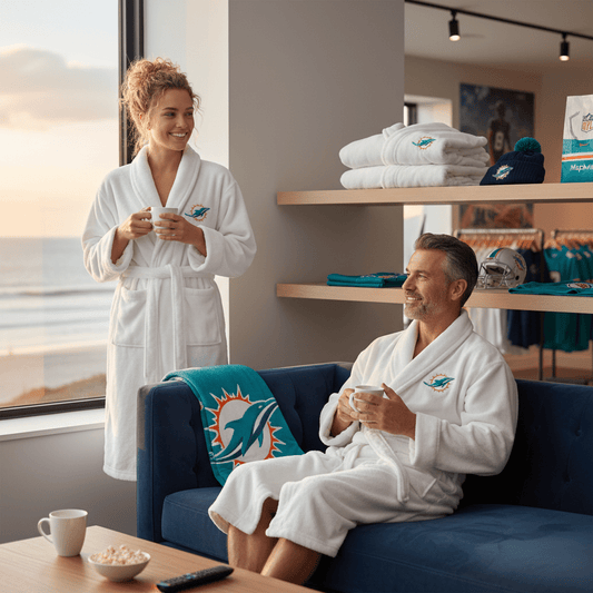 NFL Miami Dolphins Plush ROBE, Team Logo Embroidered - Officially Licensed My Store Fan Gear - Apparel category - Fan Trendz