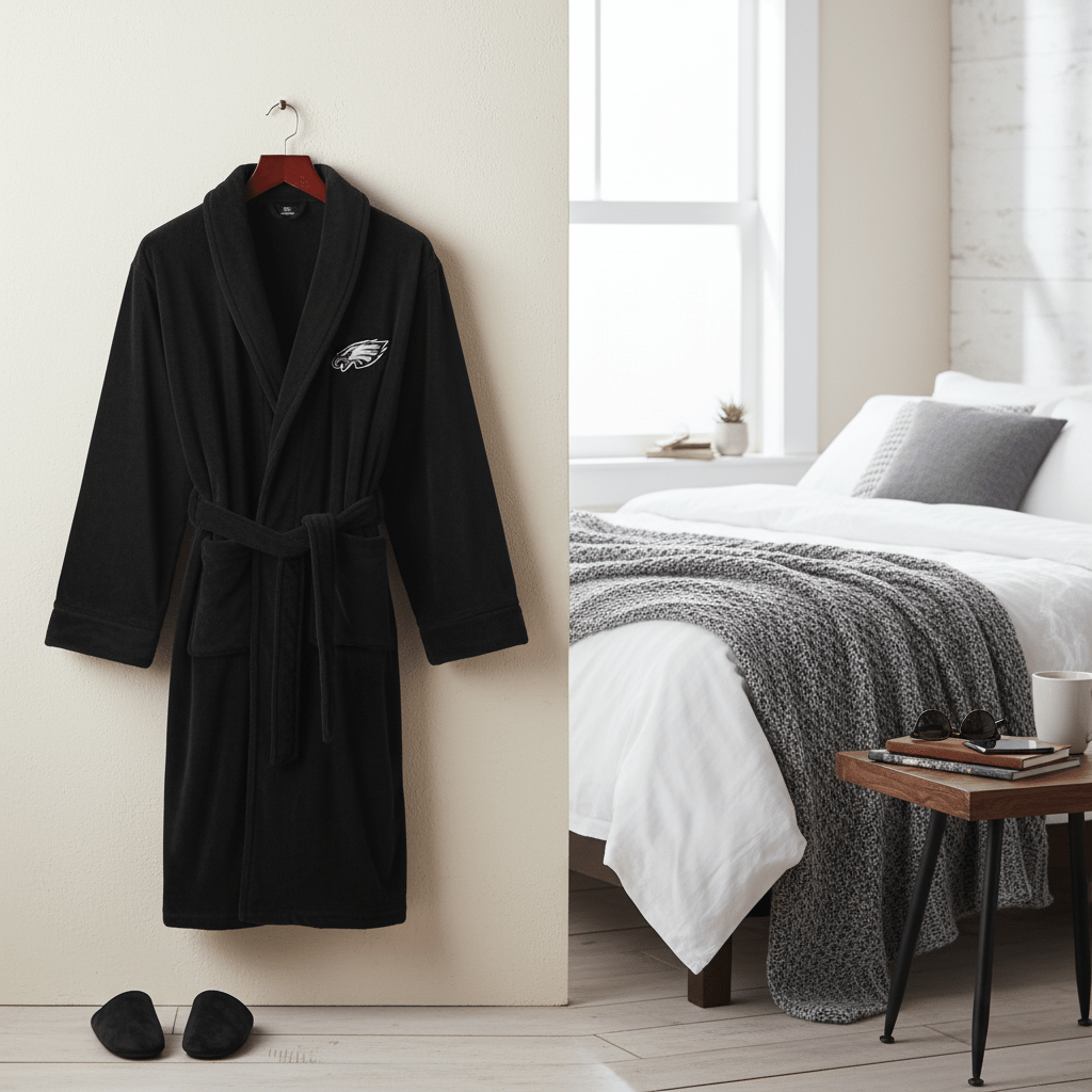 NFL Philadelphia Eagles Plush ROBE, Team Logo Embroidered - Officially Licensed My Store Fan Gear - Apparel category - Fan Trendz