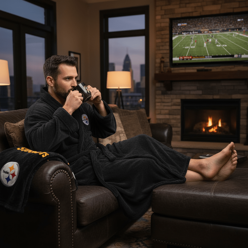 NFL Pittsburgh Steelers Plush ROBE, Team Logo Embroidered - Officially Licensed My Store Fan Gear - Apparel category - Fan Trendz