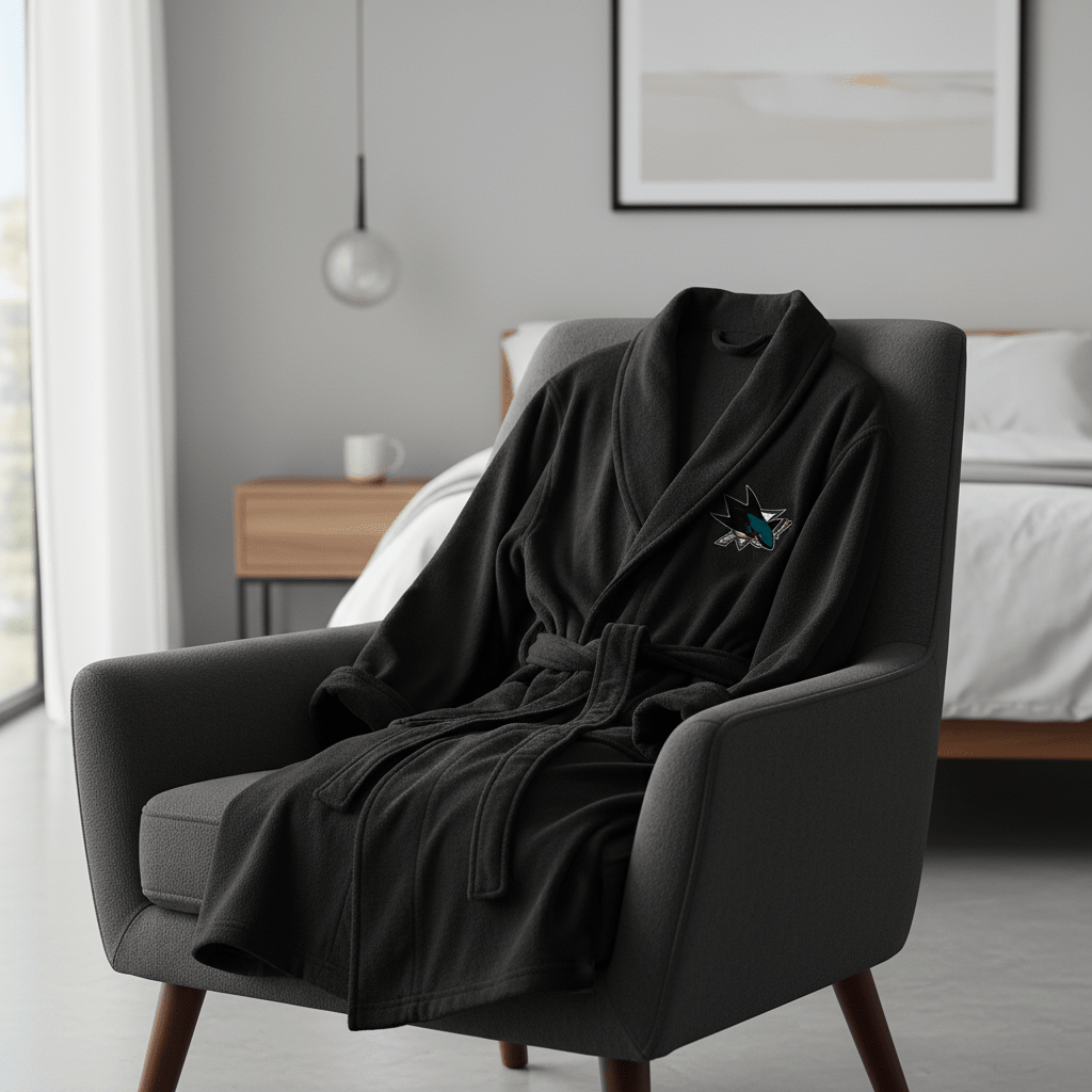 NHL San Jose Sharks Plush ROBE, Team Logo Embroidered - Officially Licensed My Store Fan Gear - Apparel category - Fan Trendz