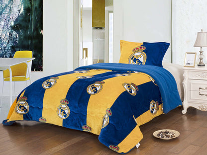 Soccer 3pc Sherpa Twin SIze (Borrego) Lined Blanket Set, Real Madrid - Officially Licensed My Store Fan Gear - Apparel category - Fan Trendz