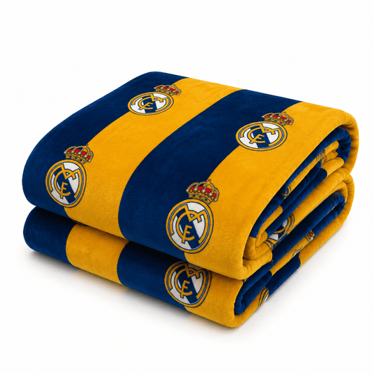 Soccer 3pc Sherpa Twin SIze (Borrego) Lined Blanket Set, Real Madrid - Officially Licensed My Store Fan Gear - Apparel category - Fan Trendz