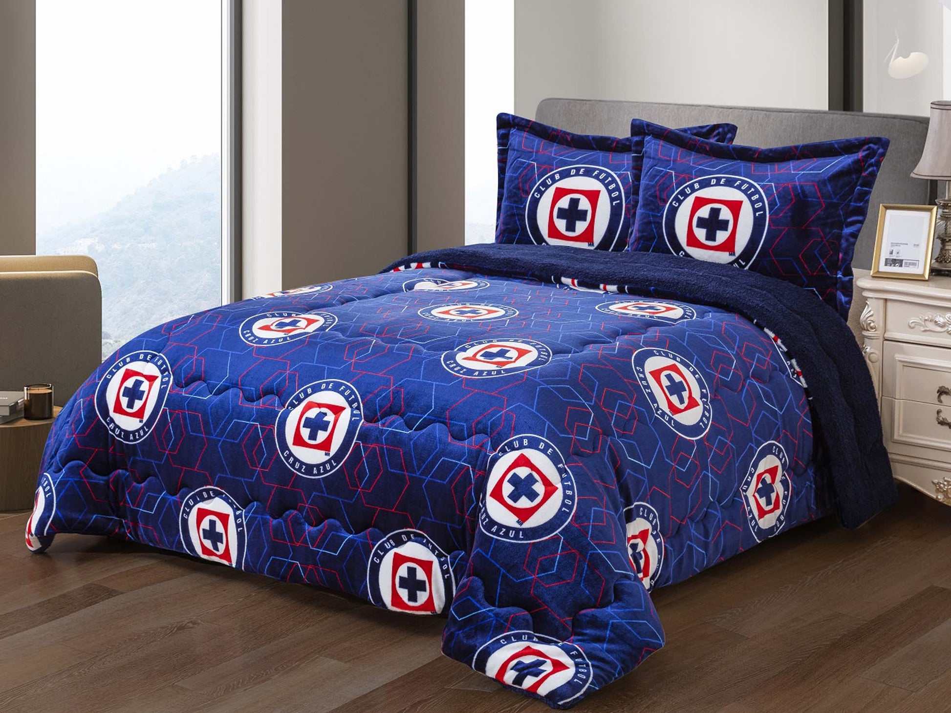 Soccer King Size, Cruz Azul 3 pc Sherpa (Borrego) Lined Blanket Set - Officially Licensed My Store Fan Gear - Apparel category - Fan Trendz