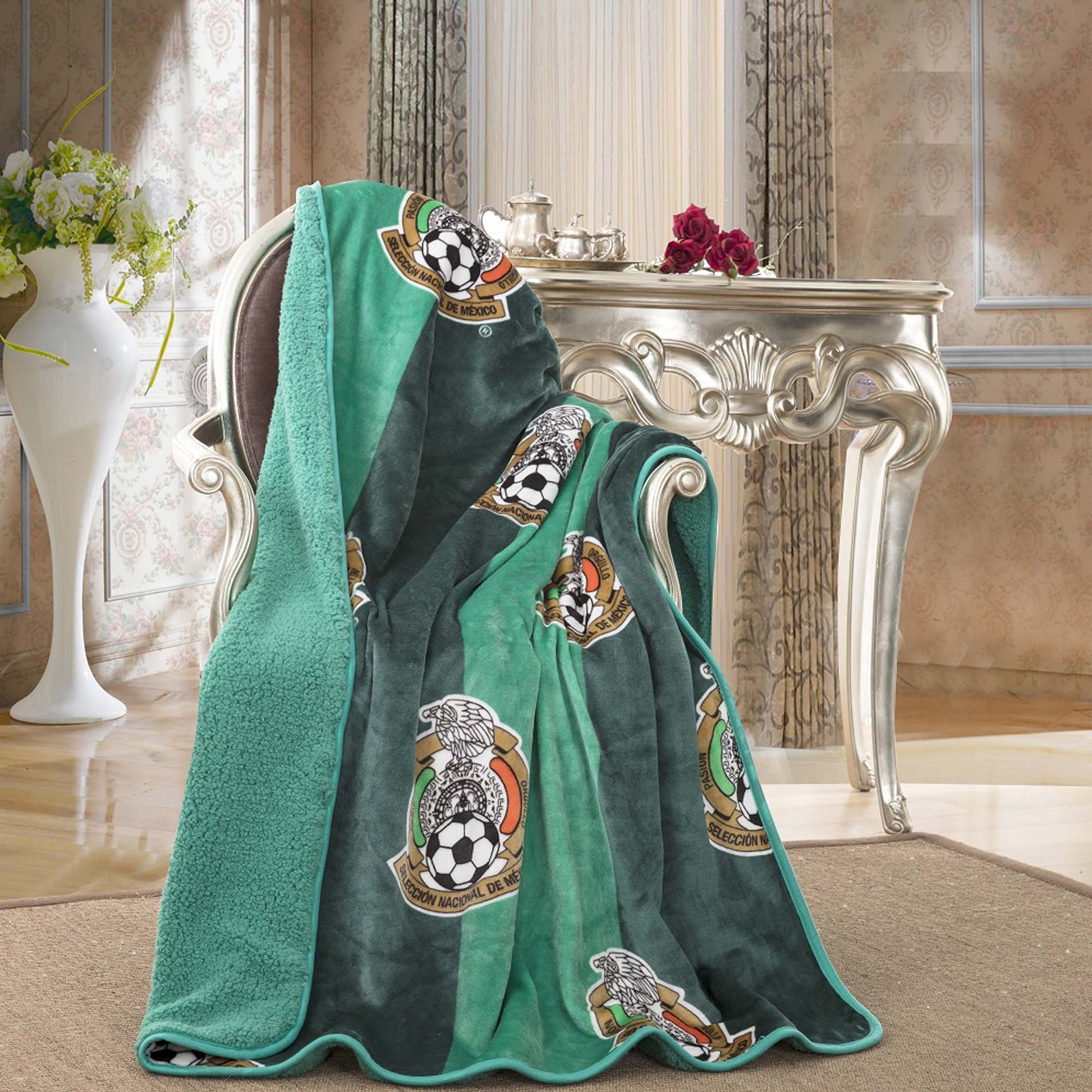 Soccer Mexico (AOP), Silk Touch Sherpa (Borrego) Lined Throw Blanket - Officially Licensed My Store Fan Gear - Apparel category - Fan Trendz