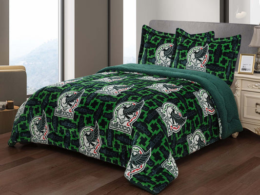 Soccer Mexico (FMF) King Size 3pc Sherpa (Borrego) Lined Blanket Set, Seleccion - Fan Trendz
