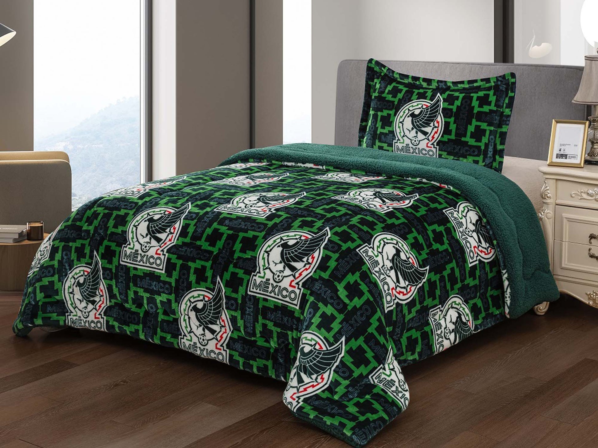 Soccer Mexico (FMF) Twin Size 3pc Sherpa (Borrego) Lined Blanket Set, Seleccion - Officially Licensed My Store Fan Gear - Apparel category - Fan Trendz